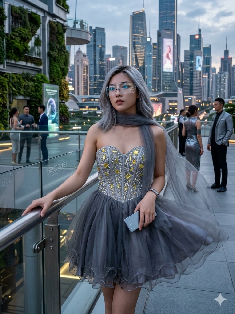 Aspeed Gray Prom Dress with Yellow Crystal Accents